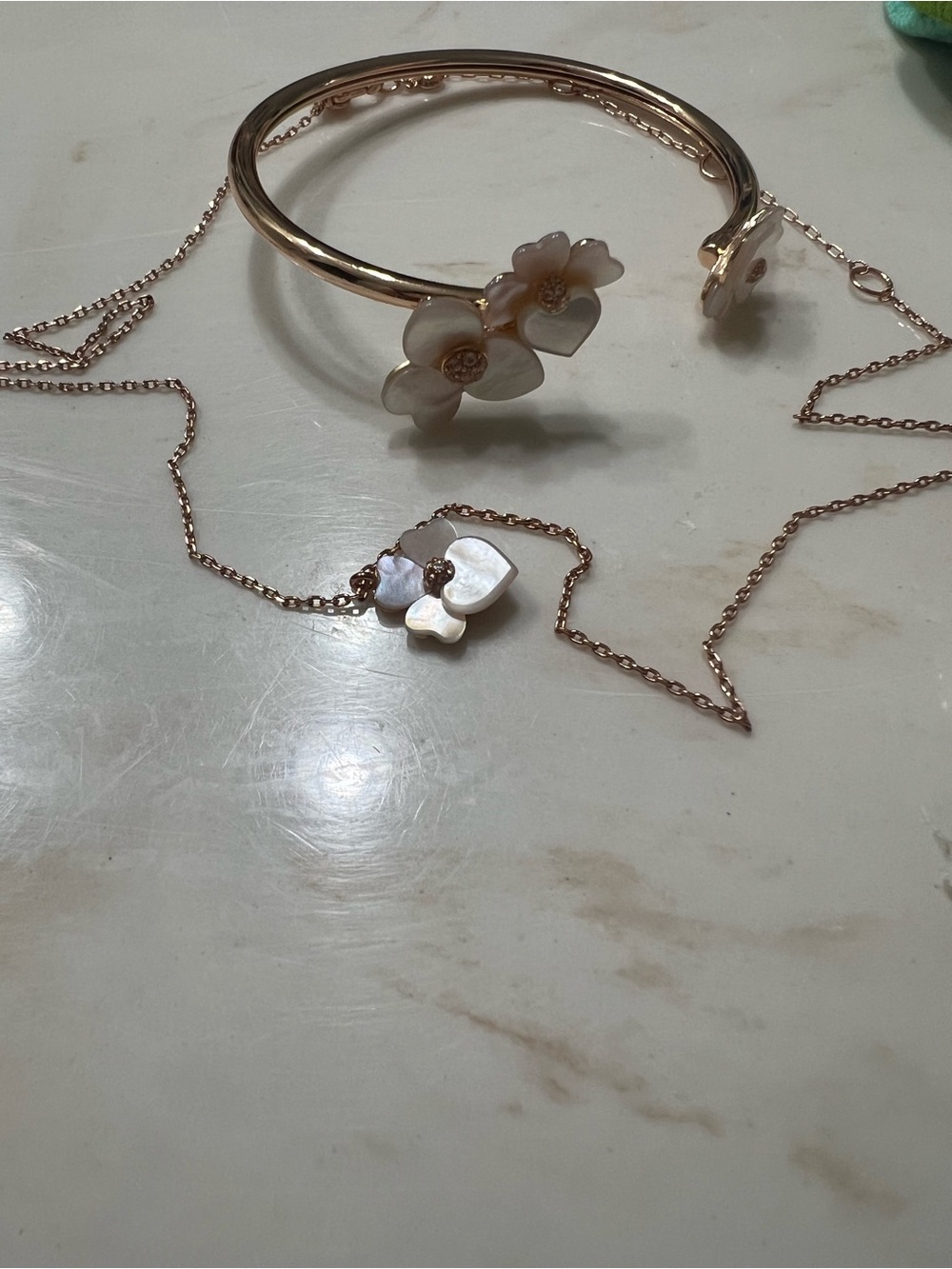 kate spade Rose Gold Flower Bangle and Necklace Set with Pearl Accents - Picture 2 of 3